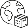 Icon of a globe with a shipping box representing global delivery and logistics - HerAge